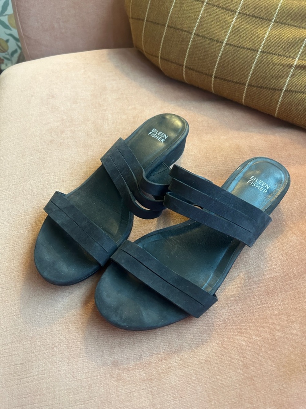 Eileen Fisher Black leather Double-Strap Slide Sandals